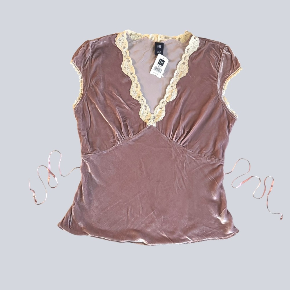 Gap Silk Blend Velvet Lace Trim Empire Waist Top Y2K VTG L NWT coquette Fairy